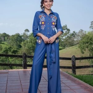 Enterizo Azul Jardín Nocturno - Nueva Coleccion 2024 Flores de Lino