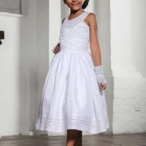 Vestido Primera Comunión Corto Bordado en Sesgo y Rococo