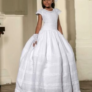 Vestido Primera Comunión Bordado en Sesgo y Rococo