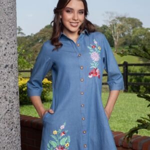 Vestido Azul Flores del Campo - Nueva Coleccion 2024 Flores de Lino