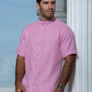 Guayabera y Camisa Artesanal Rosa Palo Cuello Neru Calado