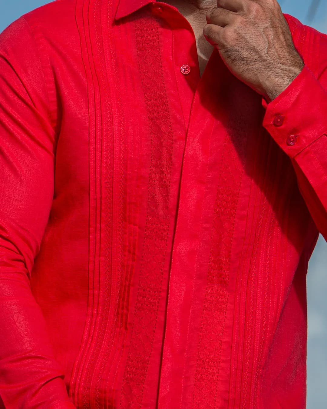 Camisa y Guayabera Artesanal Naranja Manga Larga Calado y Randas 2 Camisa y Guayabera Artesanal Naranja Manga Larga Calado y Randas - Imagen 2