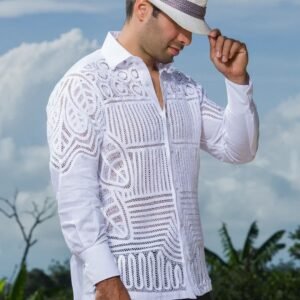 Camisa y Guayabera Artesanal Blanca Manga Larga en Sesgos