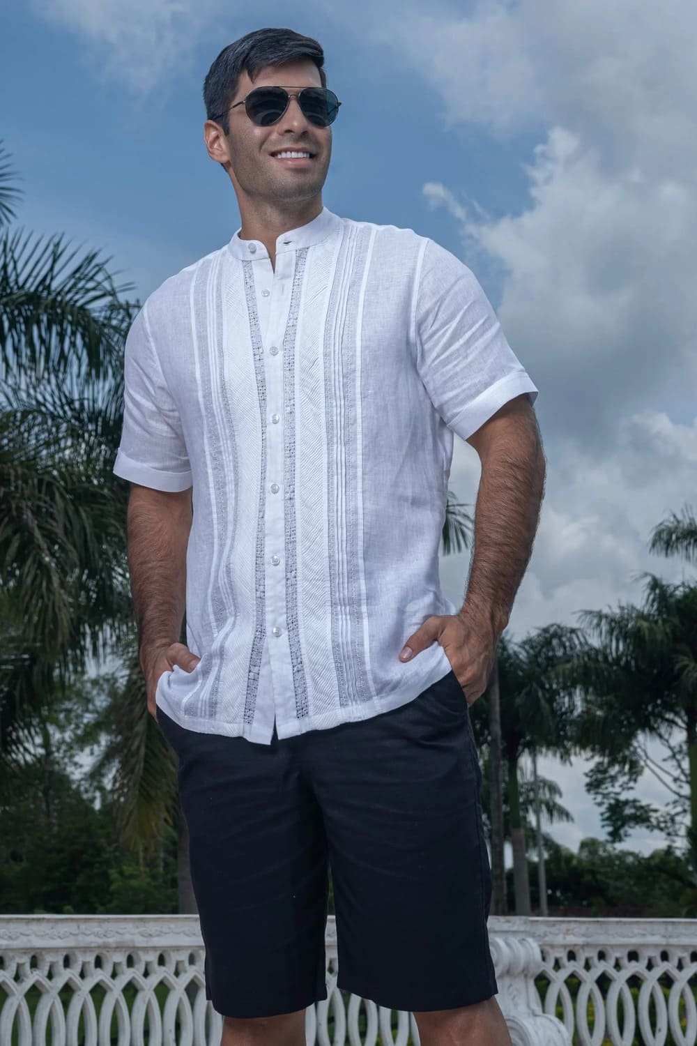 Camisa Guayabera Blanca Cuello Neru Manga Corta - Colección 2024 La Vida en Guayabera 1 Camisa Guayabera Blanca Cuello Neru Manga Corta - Colección 2024 La Vida en Guayabera