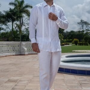 Camisa Guayabera Blanca Cuello Basico Manga Larga - Colección 2024 La Vida en Guayabera