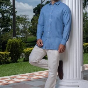 Camisa Guayabera Azul Indigo Manga Larga - Colección 2024 La Vida en Guayabera