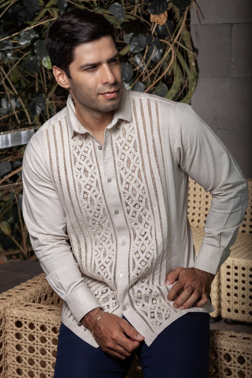 Camisa de Lino y Algodon Beige para Eventos Especiales 1 Camisa de Lino y Algodon Beige para Eventos Especiales