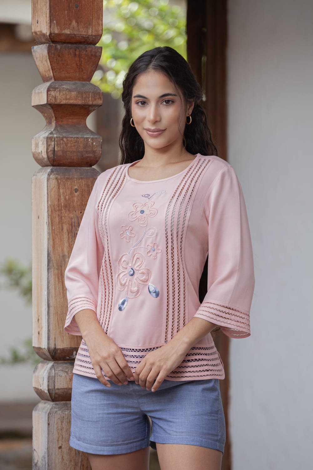 Blusa Bordada en Canali Palo Rosa Flor Serena 4 Blusa Bordada en Canali Palo Rosa Flor Serena - Imagen 4