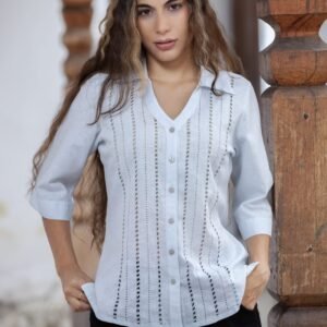 Blusa Calada Azul Cielo con Manga Tres Cuartos