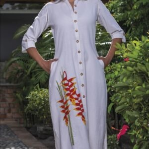 Caftán Marfil Heliconia Dorada - Hilos de Fauna