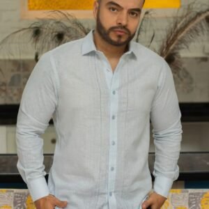 Guayabera Azul Claro Calada Cuello de Ángel - Coleccion 2024 - Raices - FRIXIO