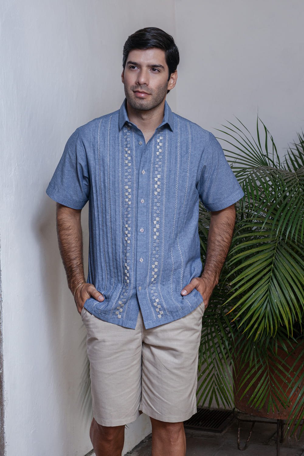 Camisa Artesanal Manga Corta Indigo Claro Padre y Maestro 1 Camisa Artesanal Manga Corta Indigo Claro Padre y Maestro